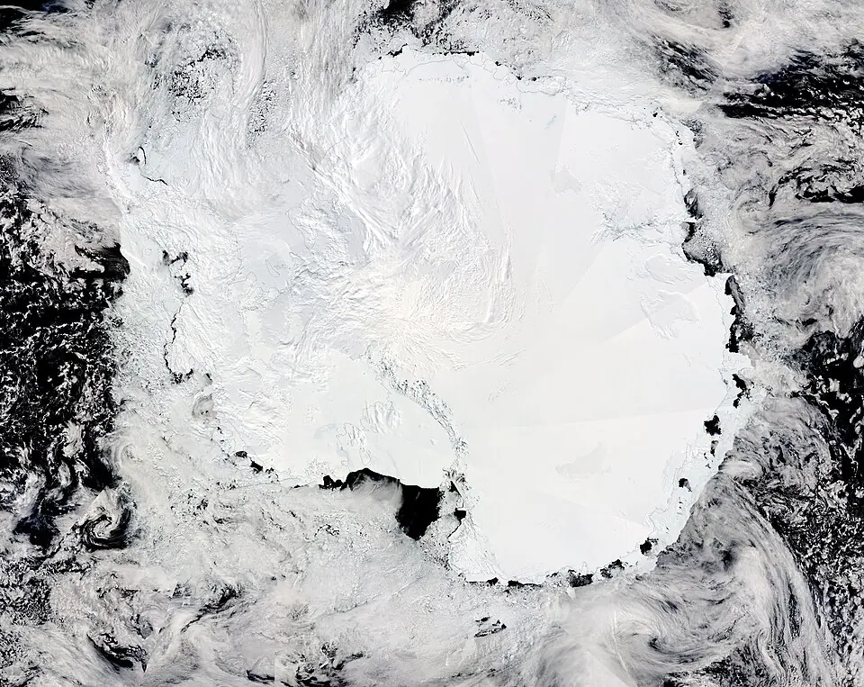Antarctica and its ice sheet: a view assembled from images taken by the MODIS instrument in December 2018.