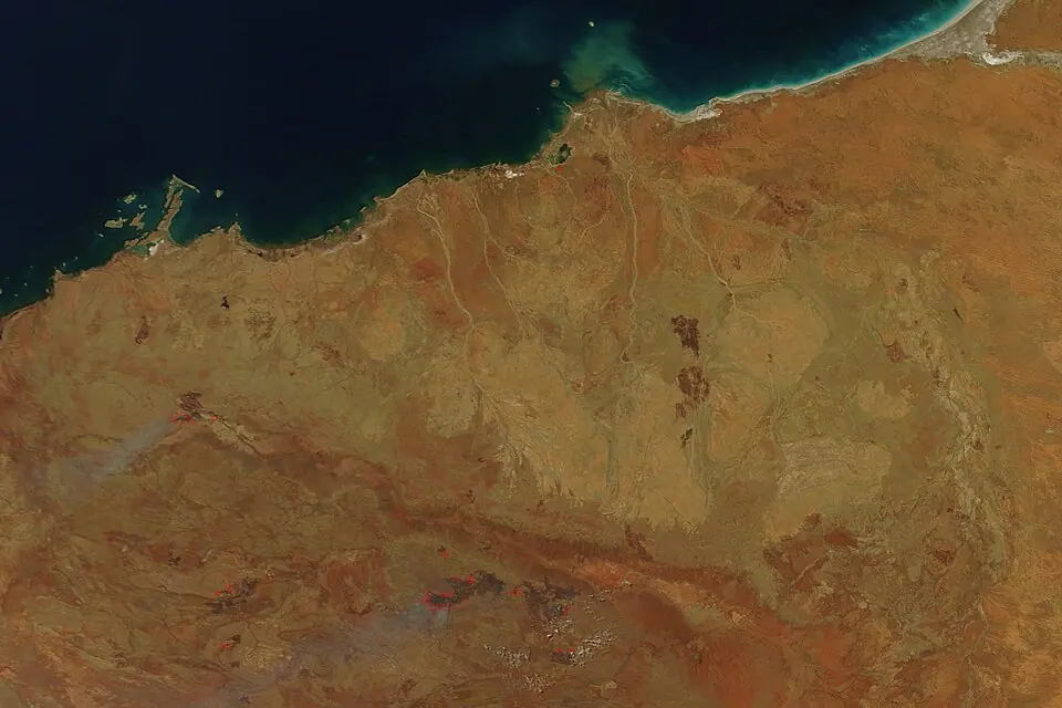 Le craton de Pilbara (Australie-Occidentale), vu par l’instrument MODIS en novembre 2013. Un craton est un bloc de croûte continentale ancienne resté intact.