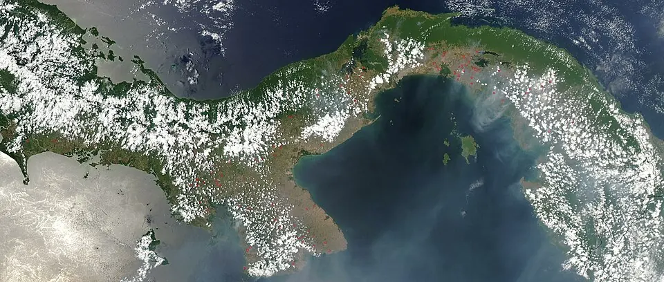 L’isthme de Panama vu par l’instrument MODIS en mars 2003.
