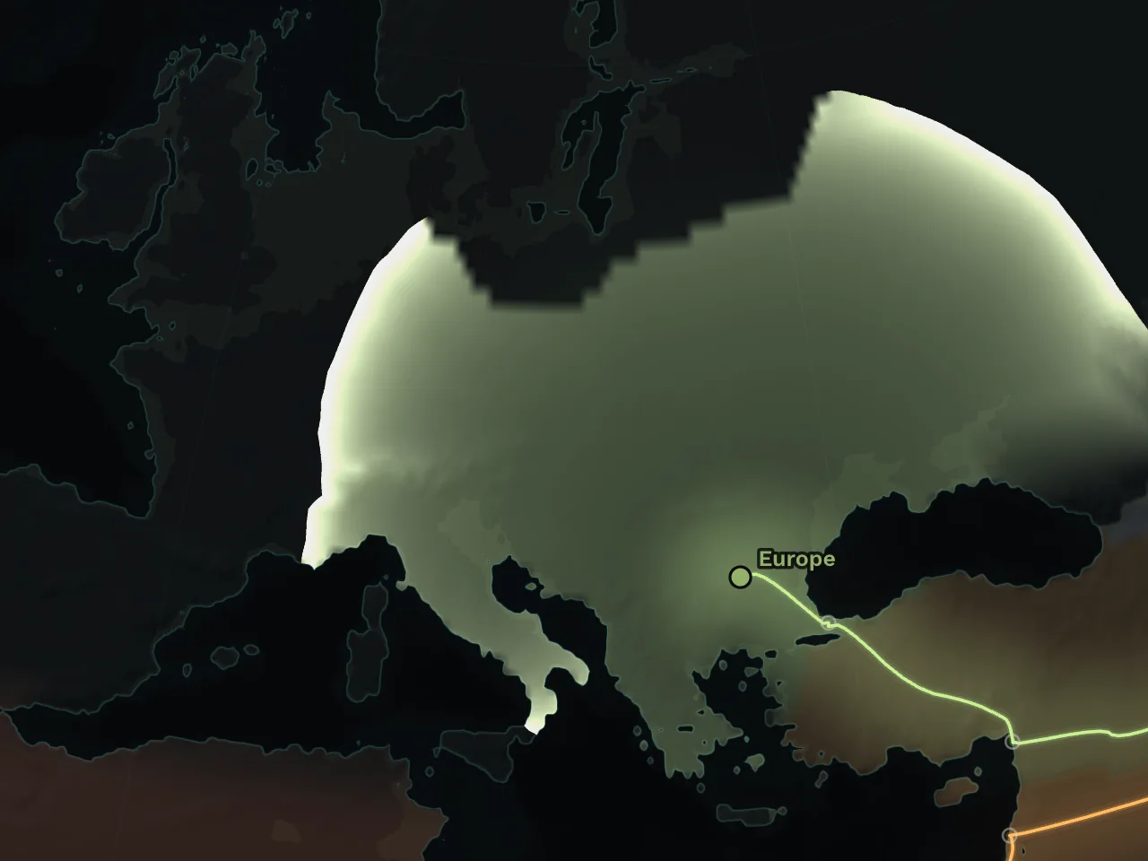 43,500 years ago. From Bacho Kiro Cave, the colour of Europe has spread over the east and centre of the continent. To the north, it stops at the 60th parallel, which runs through Oslo and St Petersburg. The authors of the site set this limit.