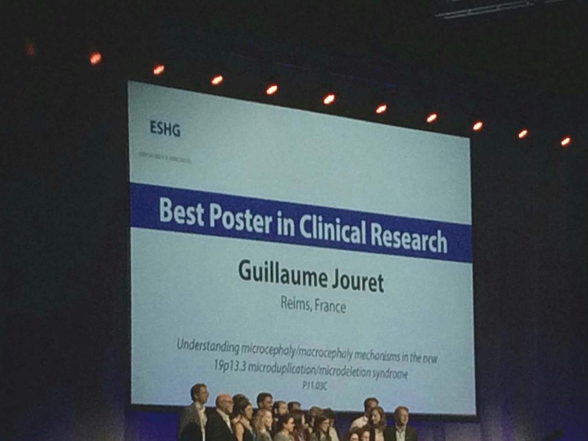 Guillaume Jouret named on the ESHG Early Career Award screen, Best Poster in Clinical Research, Gothenburg 2019